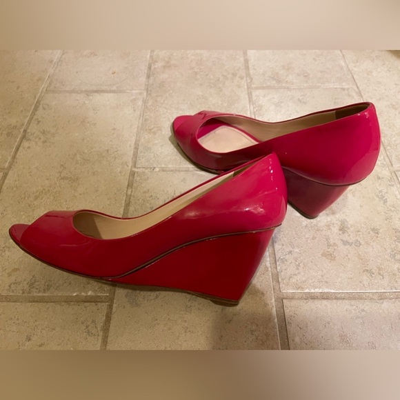 Prada Sport Pink Patent Leather Open Toe Wedges Size 37.5 - Picture 2 of 5